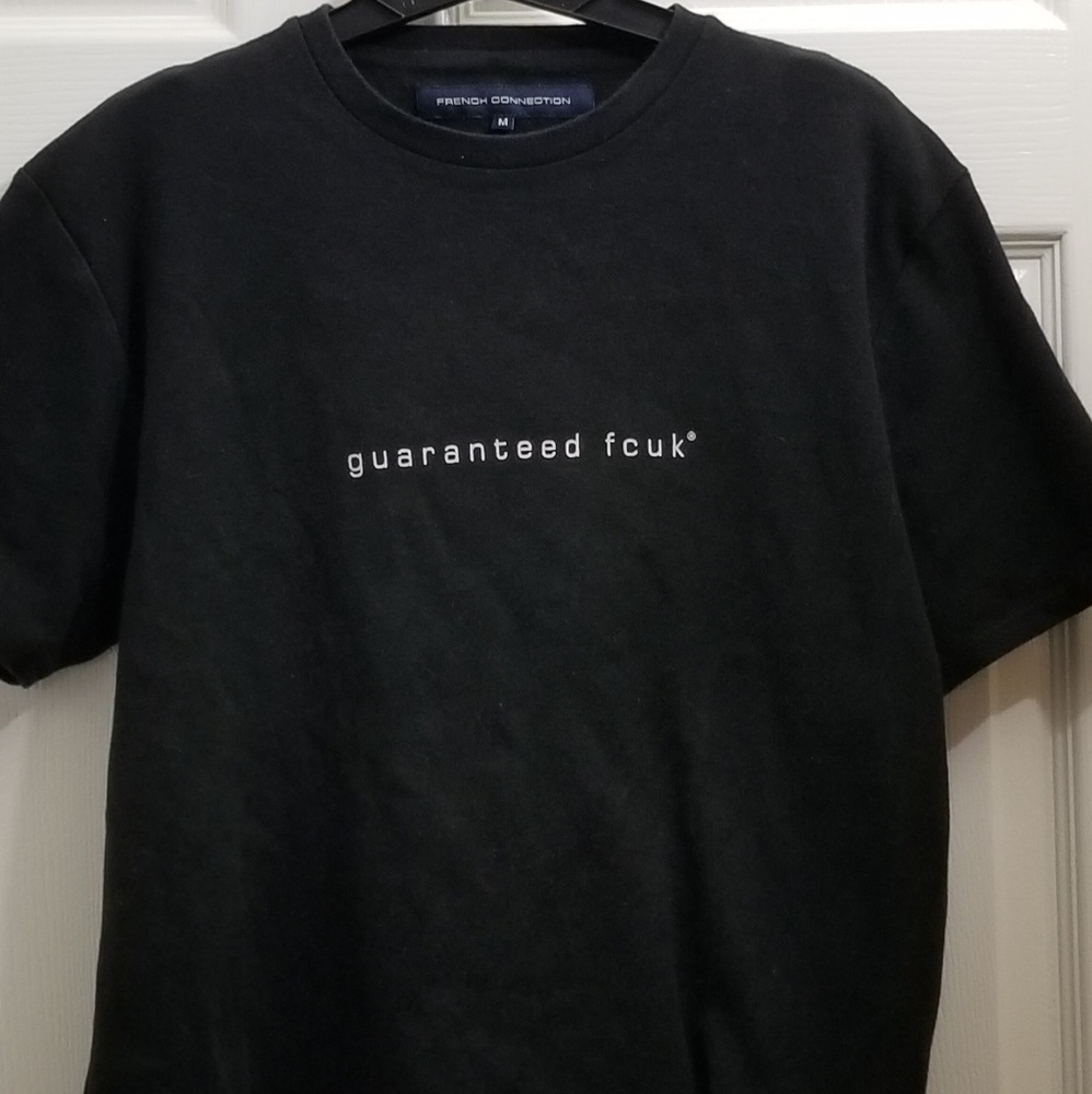 Men's FCUK Shirt, cheeky message, black, EUC